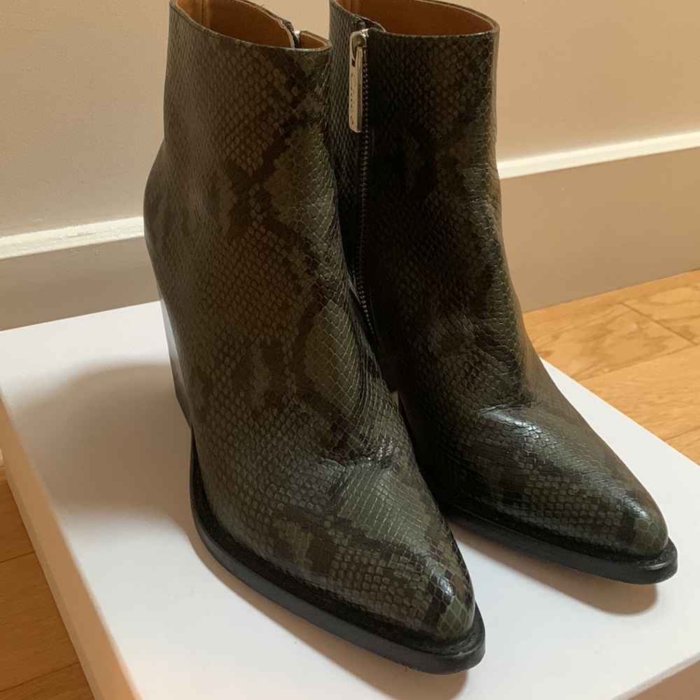 CHLOE POINTED TOE SNAKESKIN ANKLE BOOTS